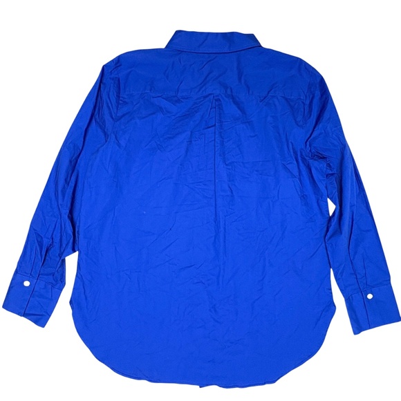 blouse TALBOTS M/L Yves Klein blue cotton button up collar long tunic - Picture 3 of 8